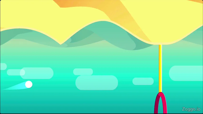 Curve Rush reverse-gravity Cup mode level with the ball rolling along an upside-down dune and flying through a red ring obstacle