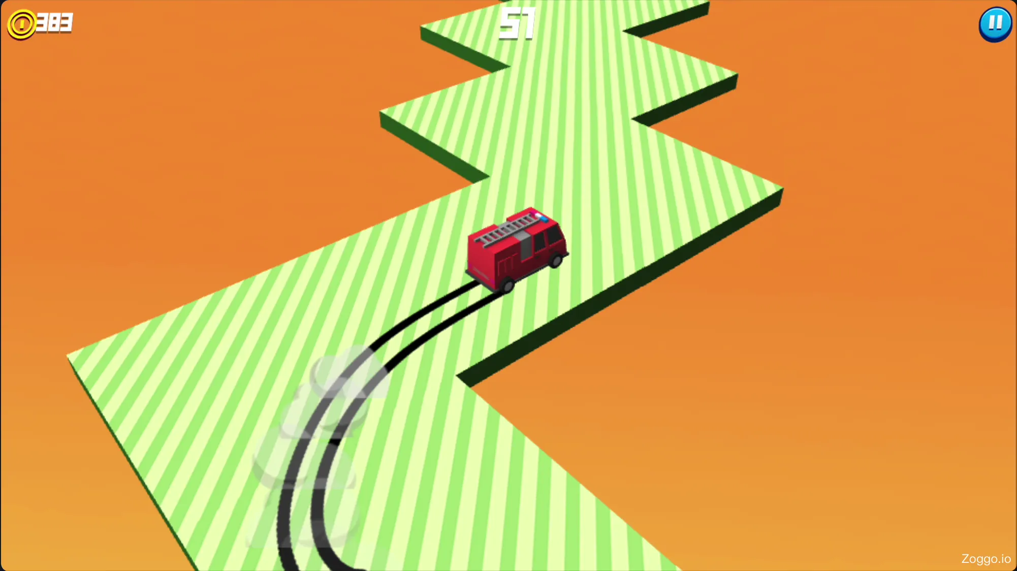 Drift Boss gameplay showing the Fire Truck using micro-adjustments to survive tight corners