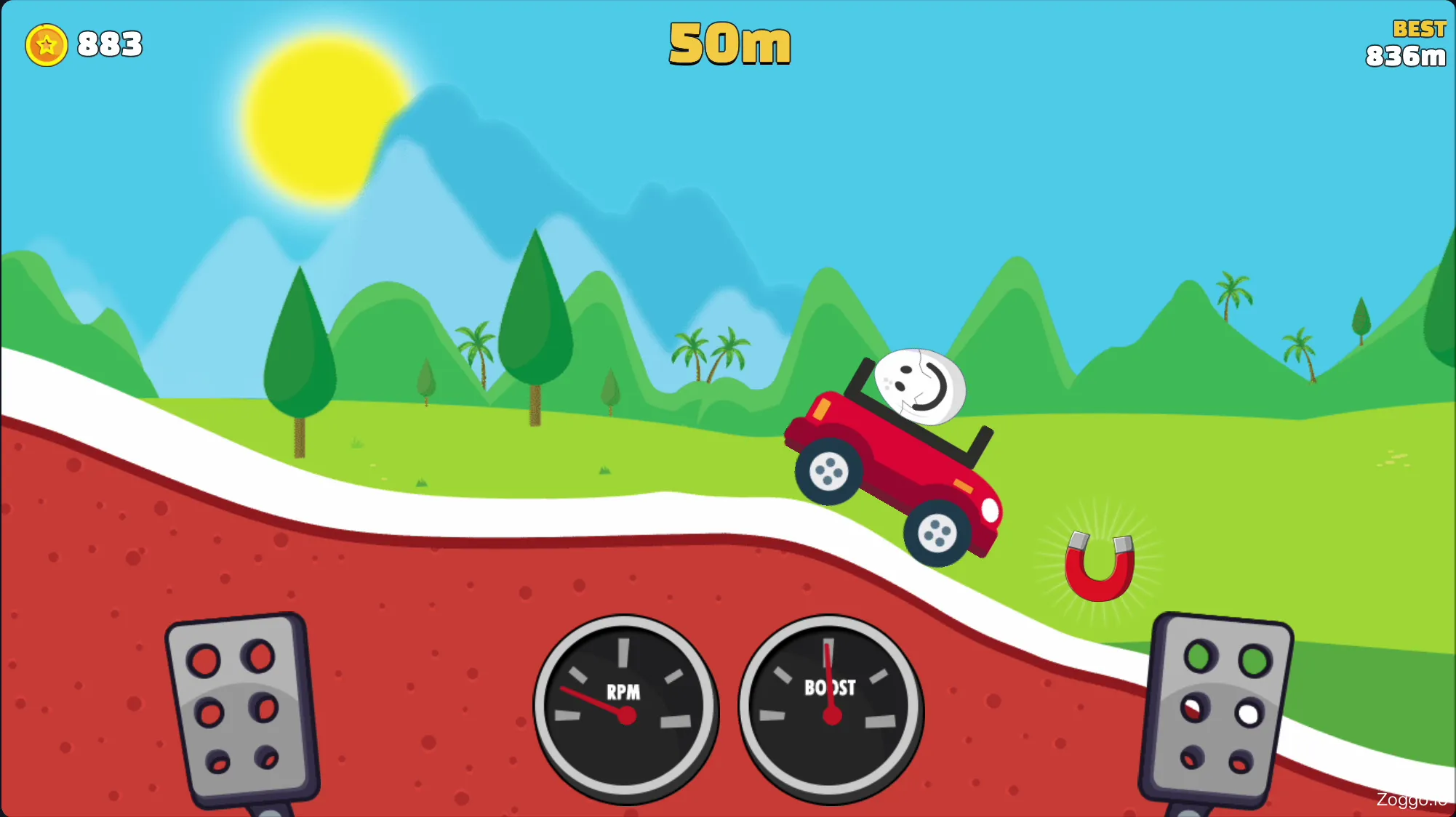 Eggy Car Magnet power-up automatically collecting coins without risking the egg's balance