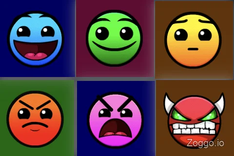 Geometry Dash difficulty ranking faces from Easy to Extreme Demon