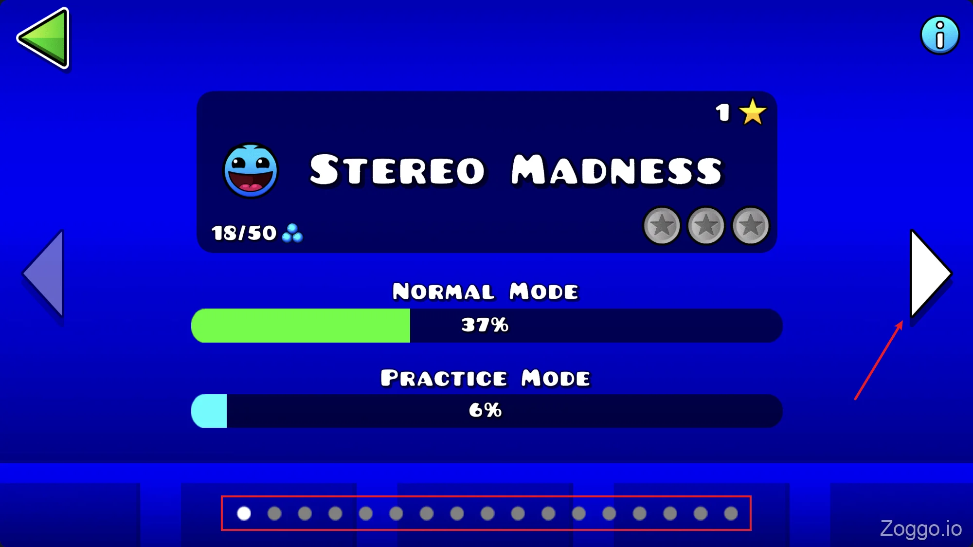 Geometry Dash online community level search menu and custom user-generated stages