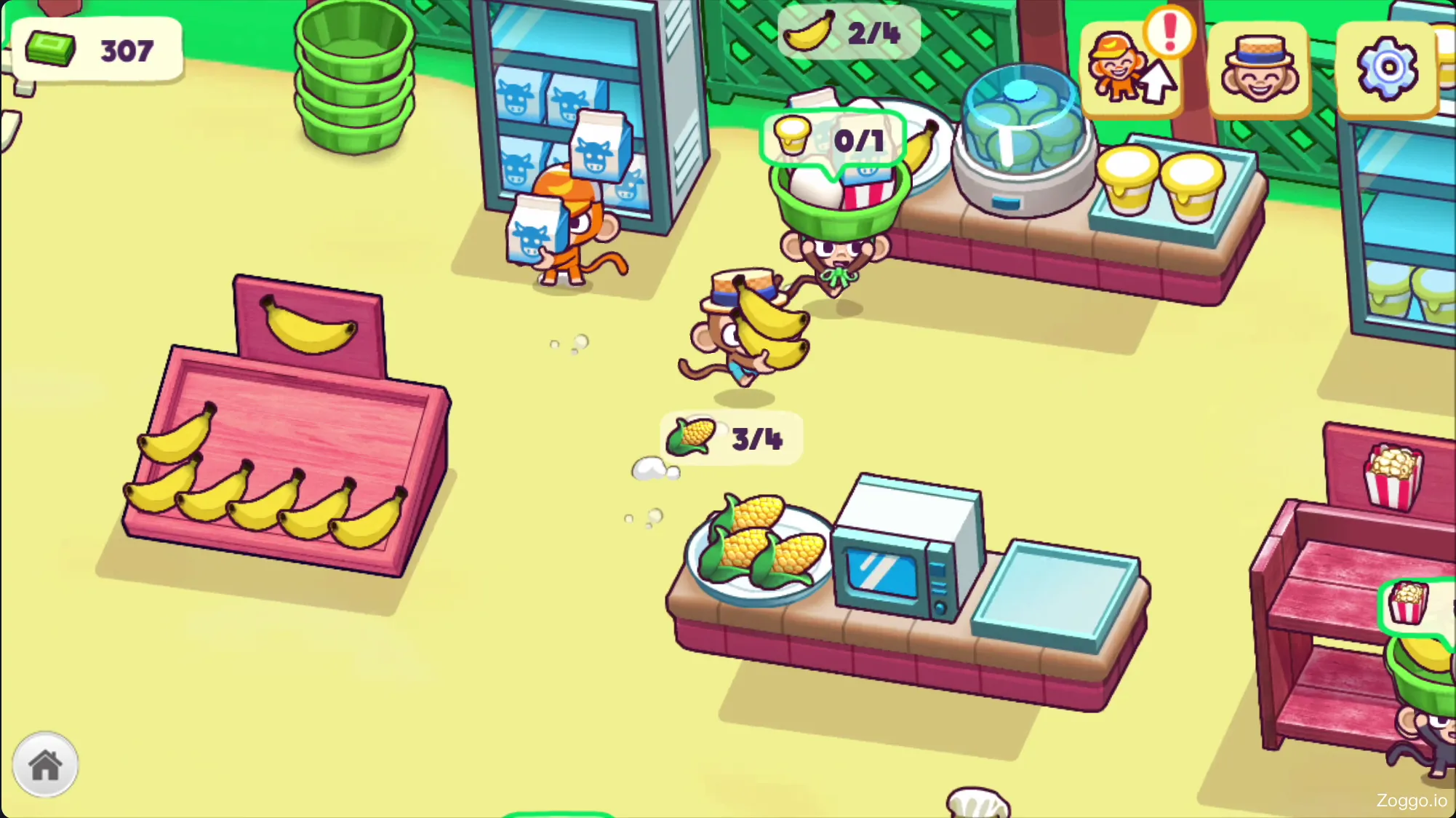 Food processing in Monkey Mart turning raw crops like corn and milk into advanced goods