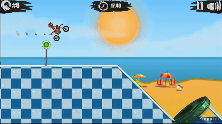 Moto X3M 5 Pool Party bike front wheel stuck outside pipe after a bad aerial landing