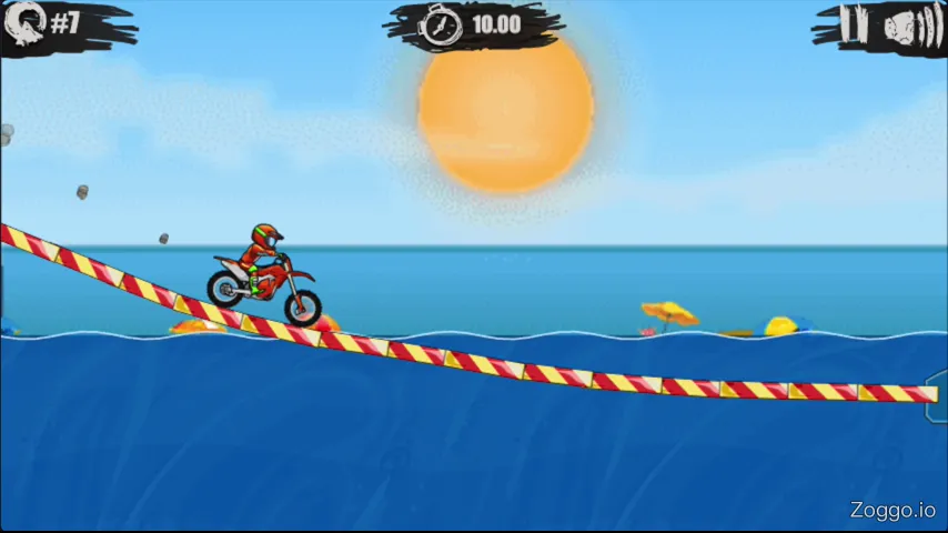 Moto X3M 5 Pool Party rider lifting front wheel to clear a vertical wall transition at speed