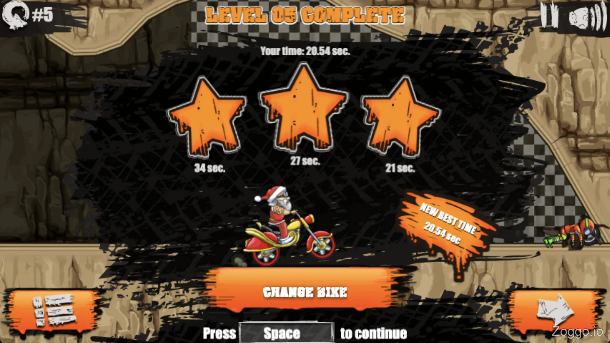 Achieving a perfect 3-star score on the Moto X3M level complete screen