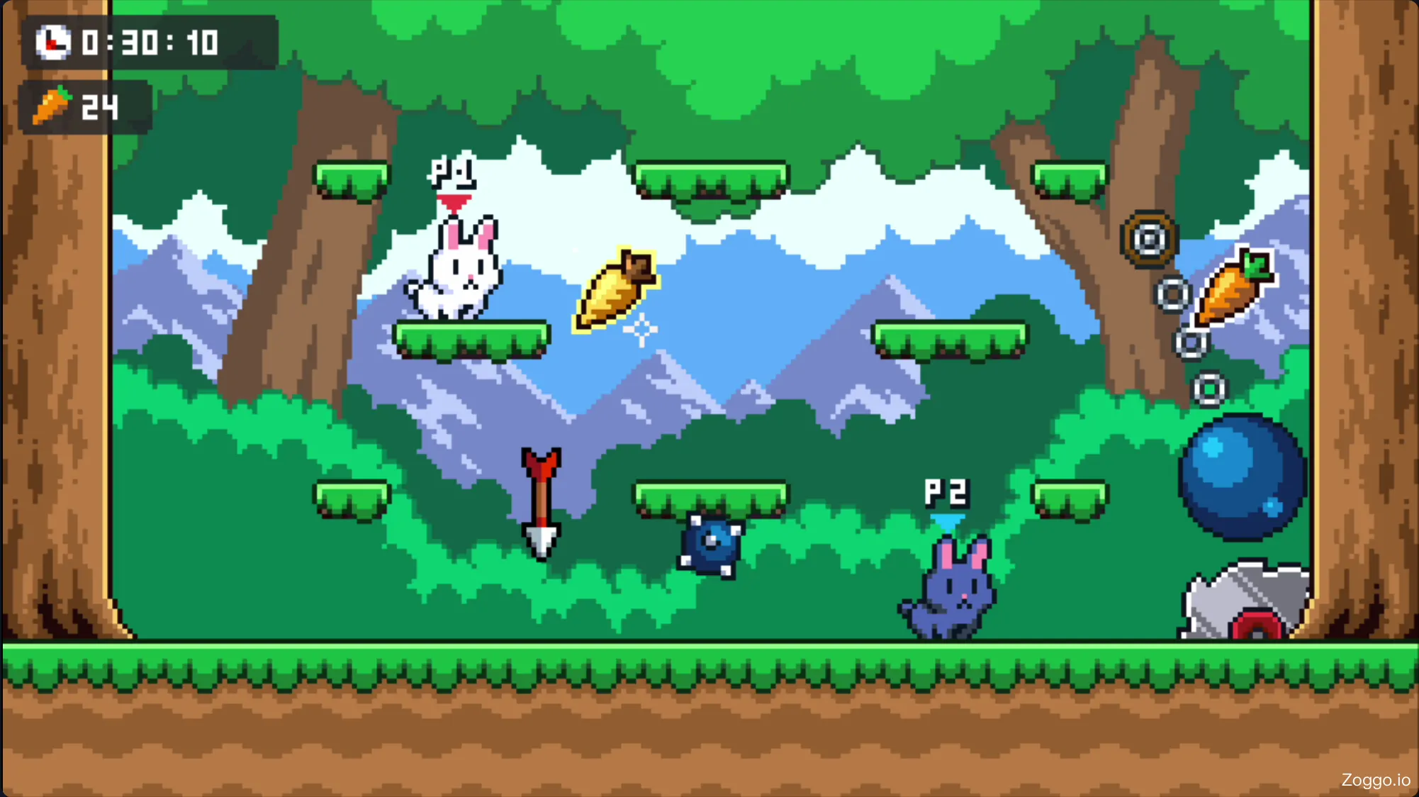 Two players playing Poor Bunny in local co-op multiplayer mode on the same device