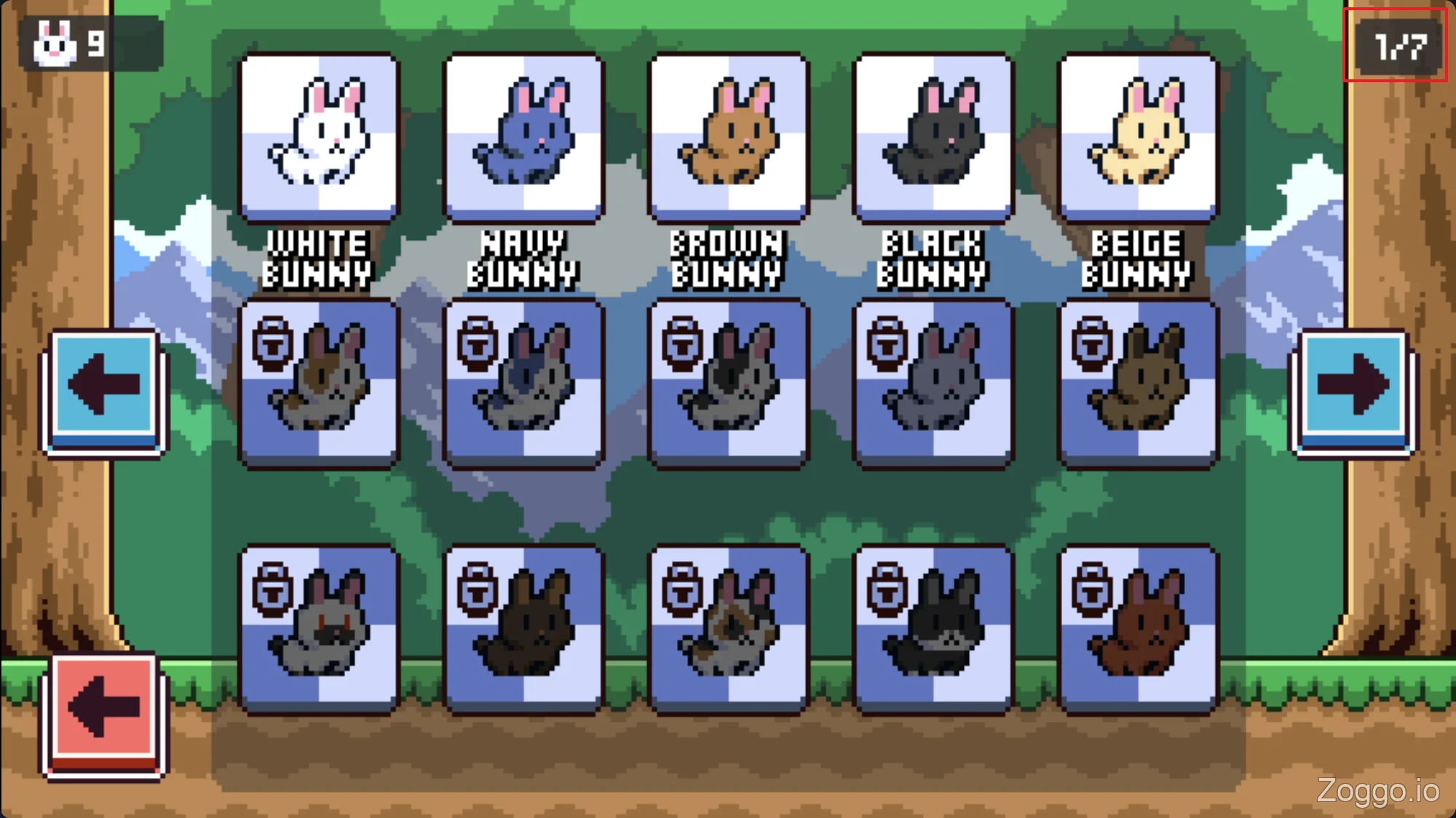 Unlockable custom bunny skins and characters using carrots in Poor Bunny