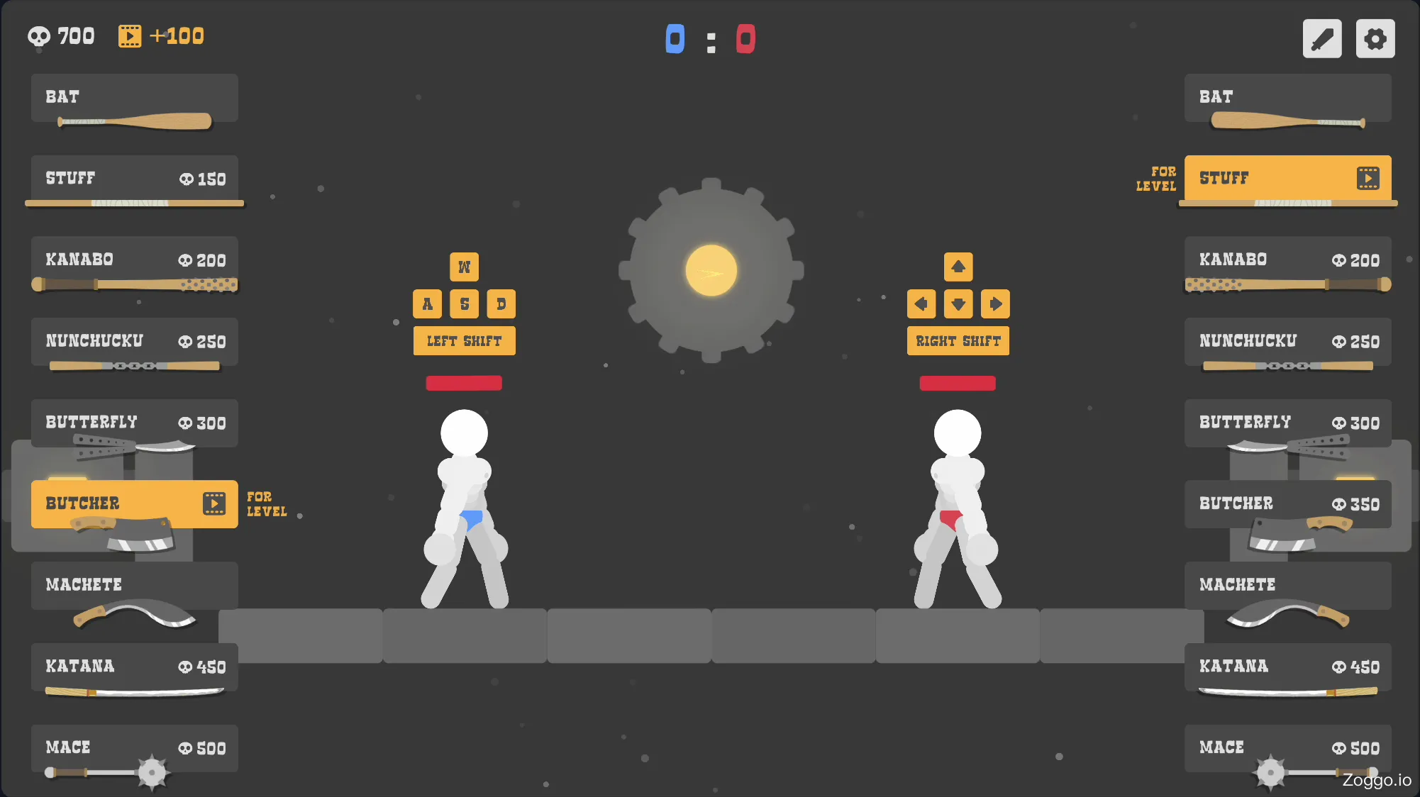 Two players battling in Ragdoll Hit local PVP mode