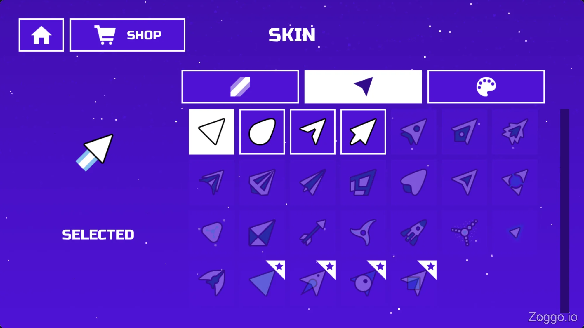 Space Waves unlocked and locked arrow skins character customization screen