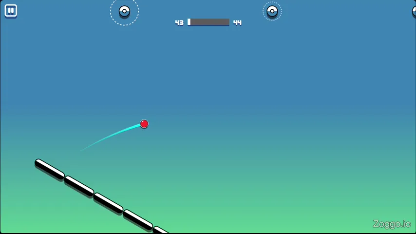 Stickman Hook core swing loop showing hook, skip, bounce pad, and re-hook sequence