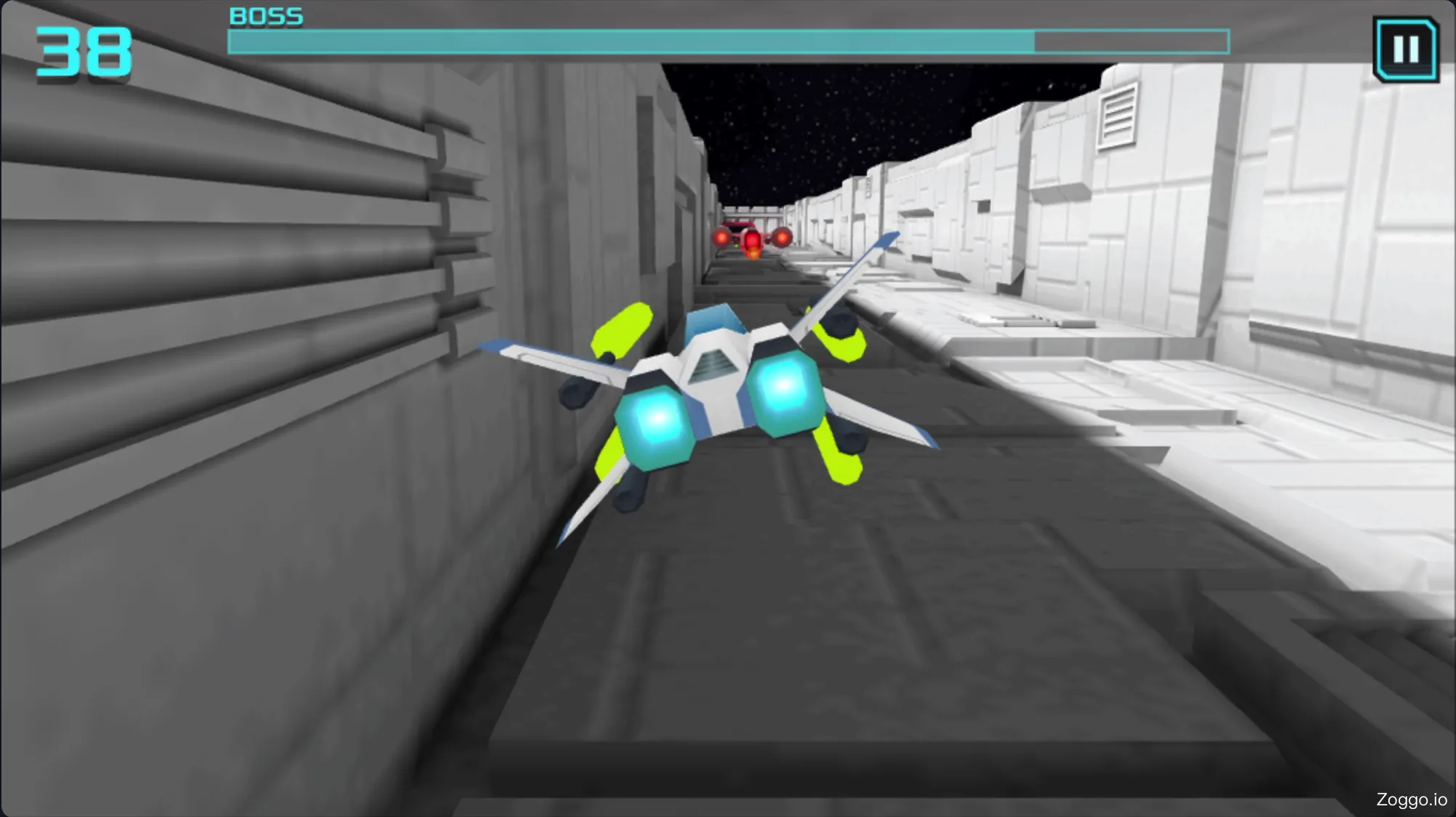 Holding two directional keys to dodge boss fireballs in a tight 1/4 passage in X Trench Run